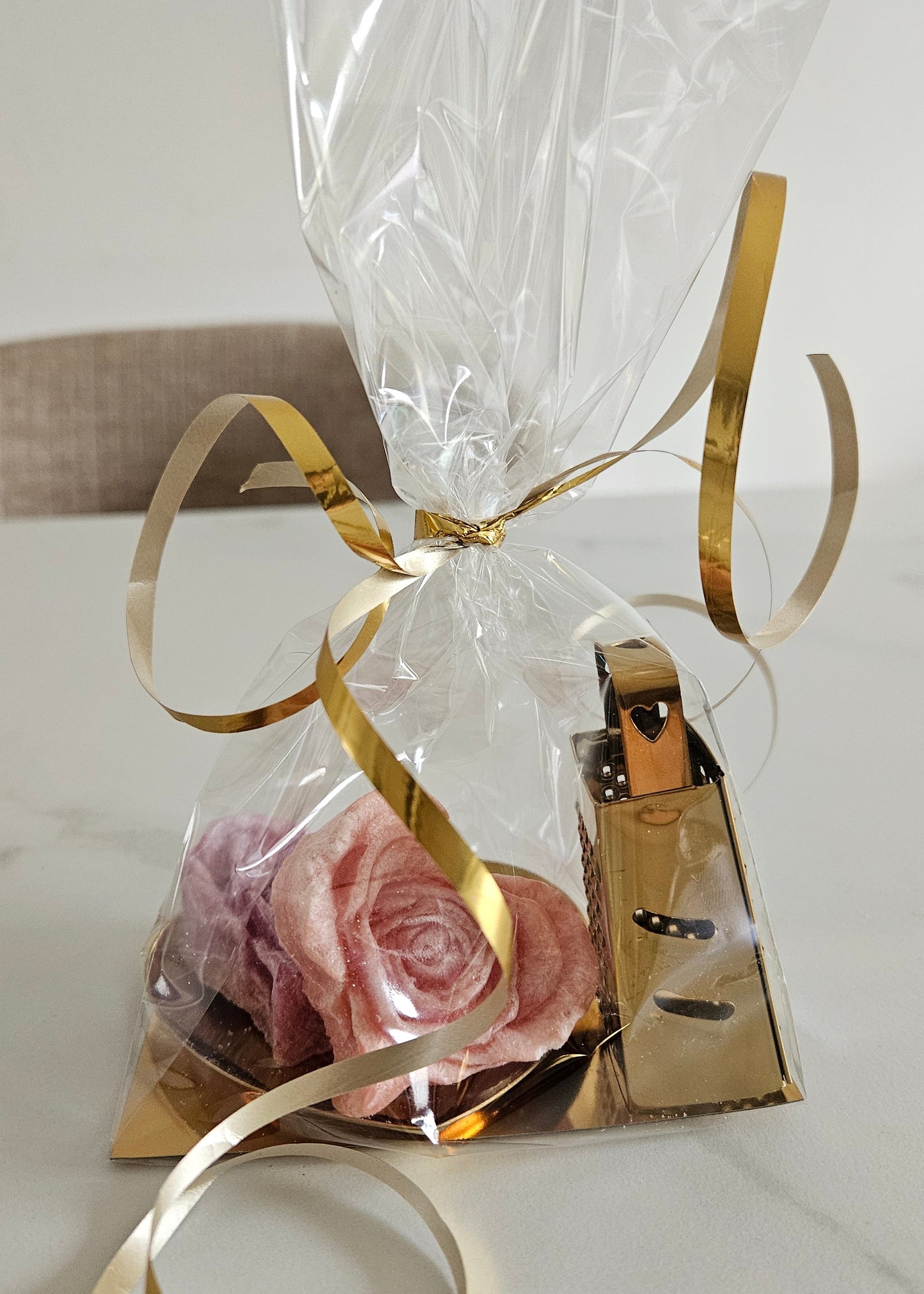 Cadeausetje amberblokjes roze goud