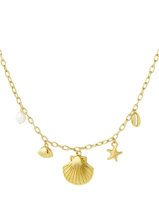 Gouden schakelketting schelpjes waterproof goud jewellery