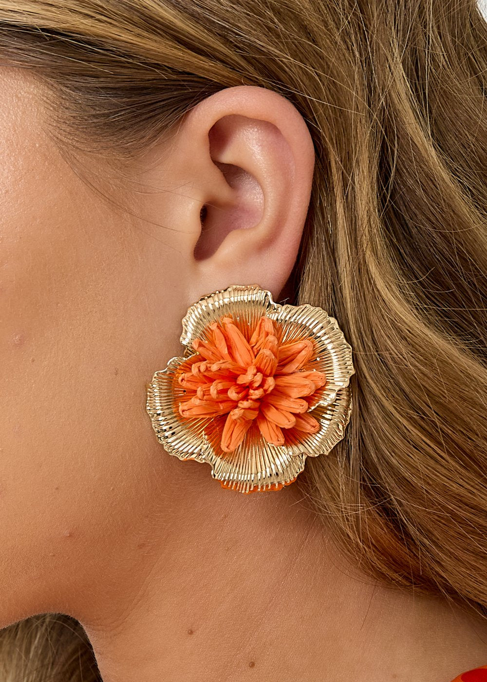 Grote oranje oorbellen bloemen oorstekers koningsdag