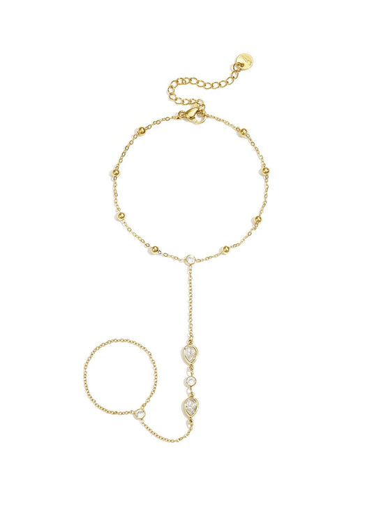 Handchain handketting goud rvs met steentjes