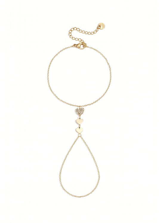 Gouden handchain met hartjes rvs handketting