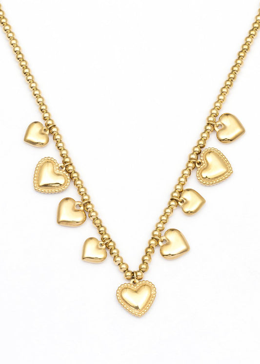 Ketting goud rvs met bedels hartjes
