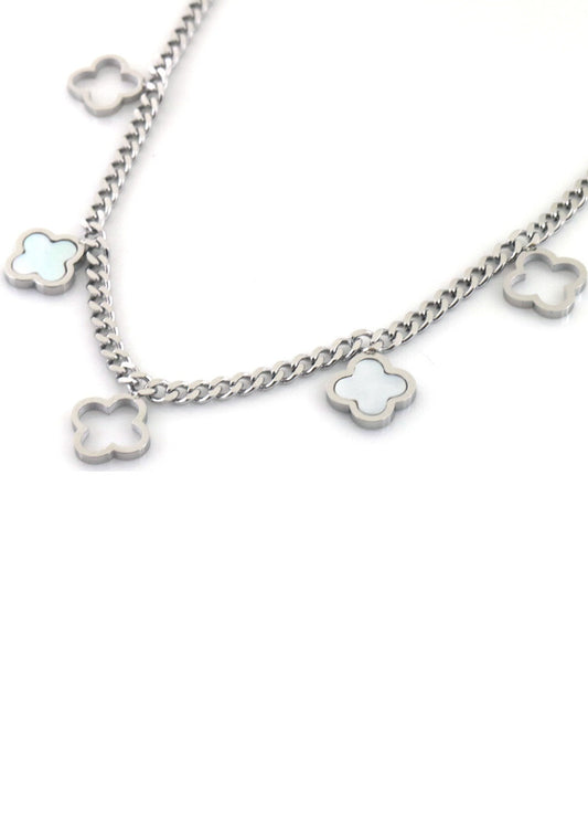 Ketting zilver clovers klavers wit rvs