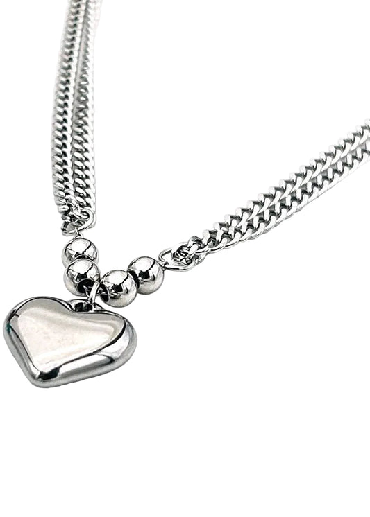 Dikke ketting zilver rvs bedel hart