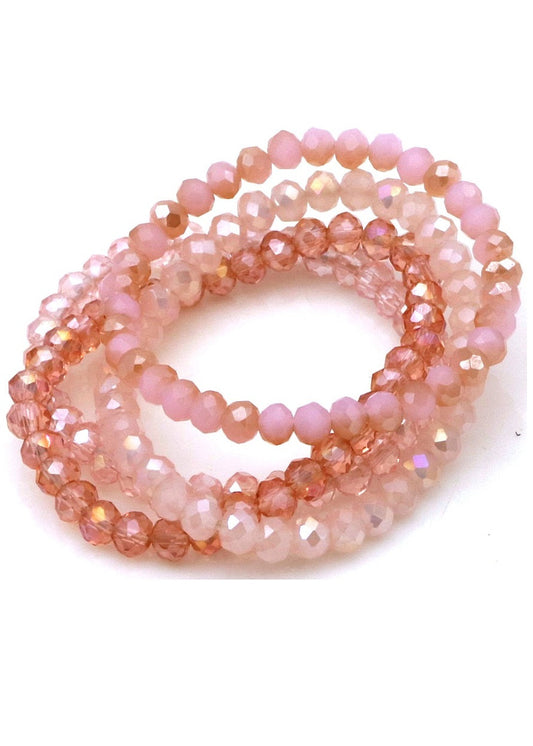 Set kralenarmbandjes facetkralen roze 6 mm
