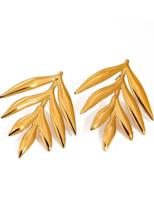 Oorbellen grote bladern by Anoor goud