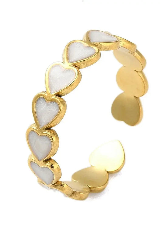 Ring goud verstelbaar met gouden hartjes