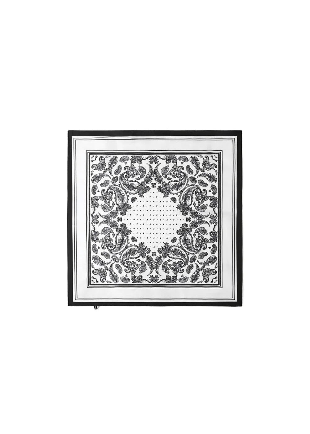 Vierkant glanzend sjaaltje wit zwart met paisley patroon by anoor