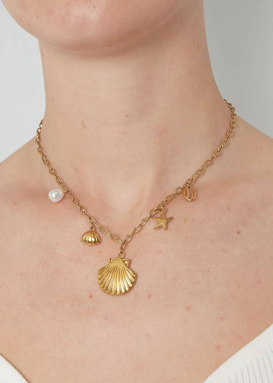 Zomerketting-ketting-stainless-steel-goud-schelpjes
