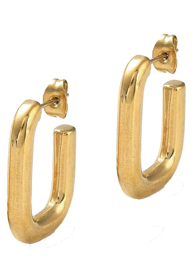 Rechthoekige oorbellen goudkleurig stainless steel