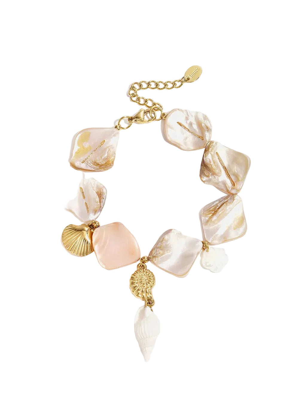 Armband strand met schelpje beige en goud