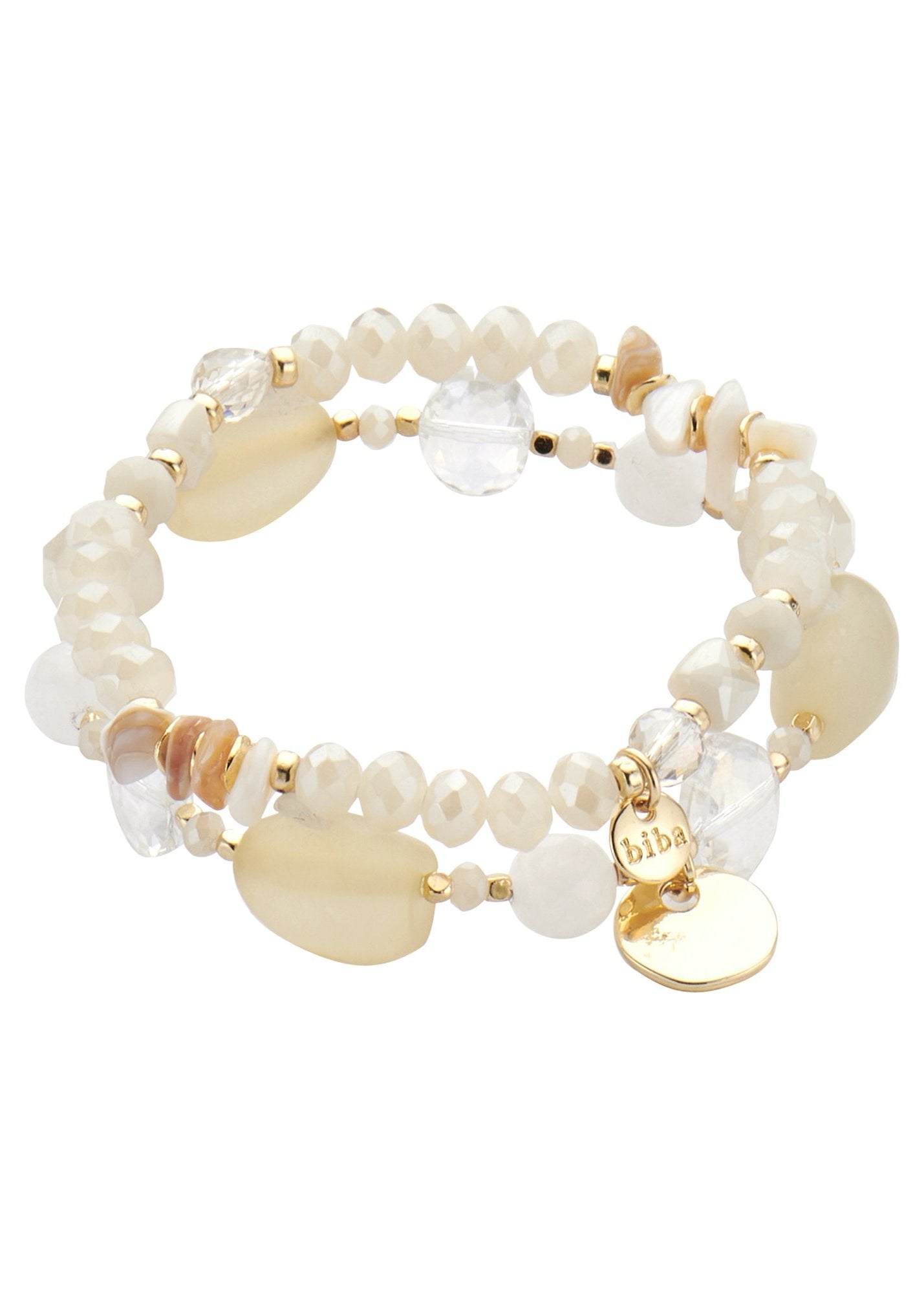 Armbandensetje kralenarmbandjes facetkralen beige goud wit