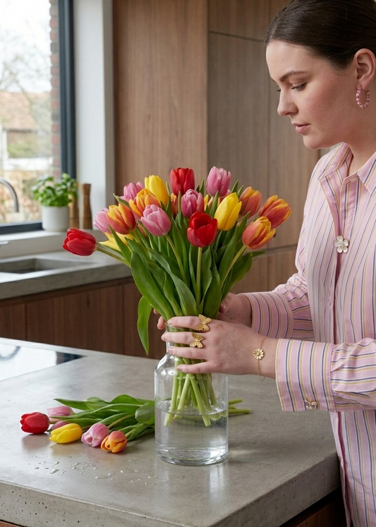 Armbandje goud bloem in rvs