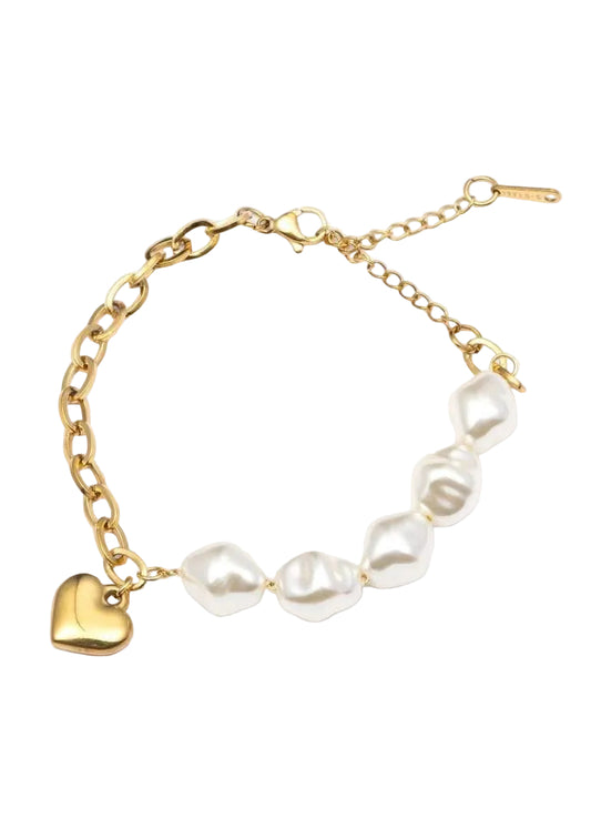 Armbandje goud hartje en parels