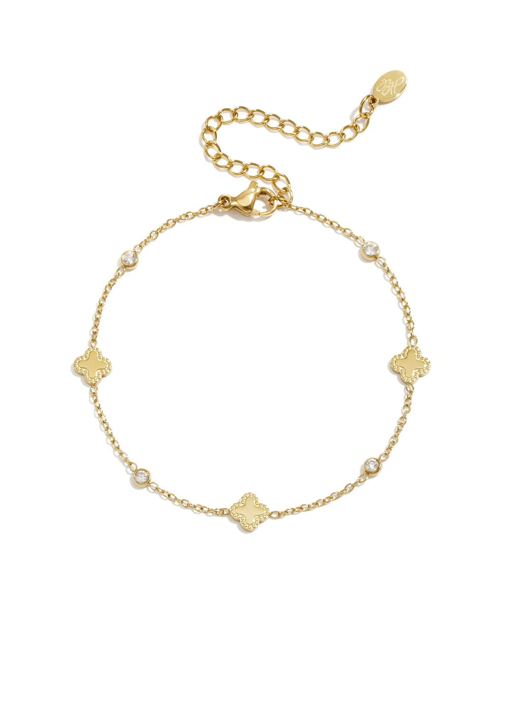 Armbandje goud stainless steel klavertjes en steentjes