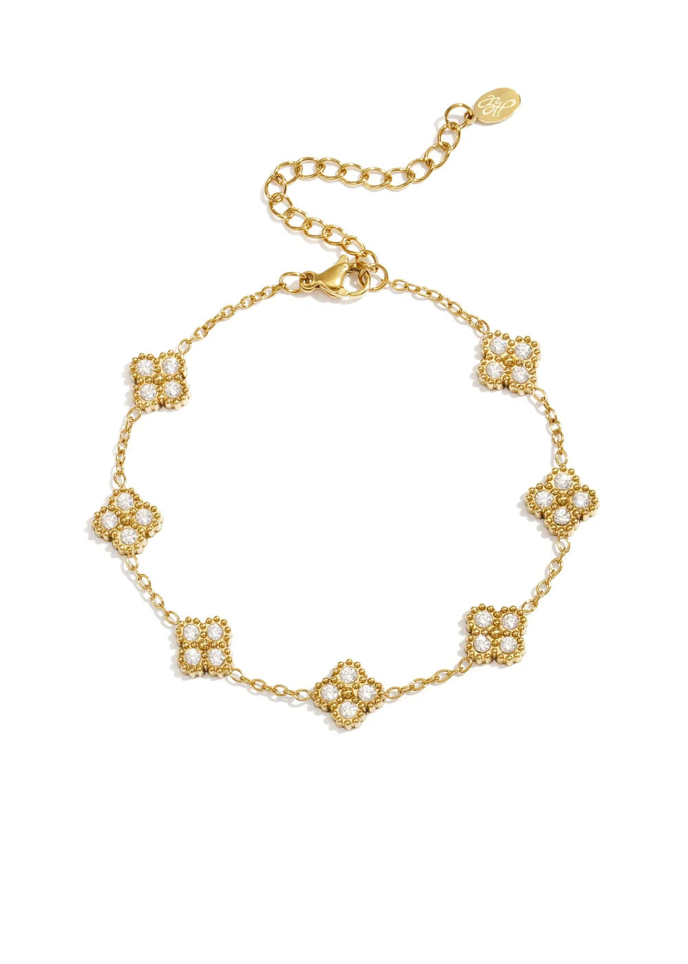 Armbandje goud stainless steel opvallende klavers met steentjes