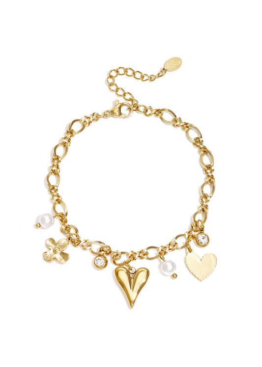 Armbandje hartjes parels bedels steentjes