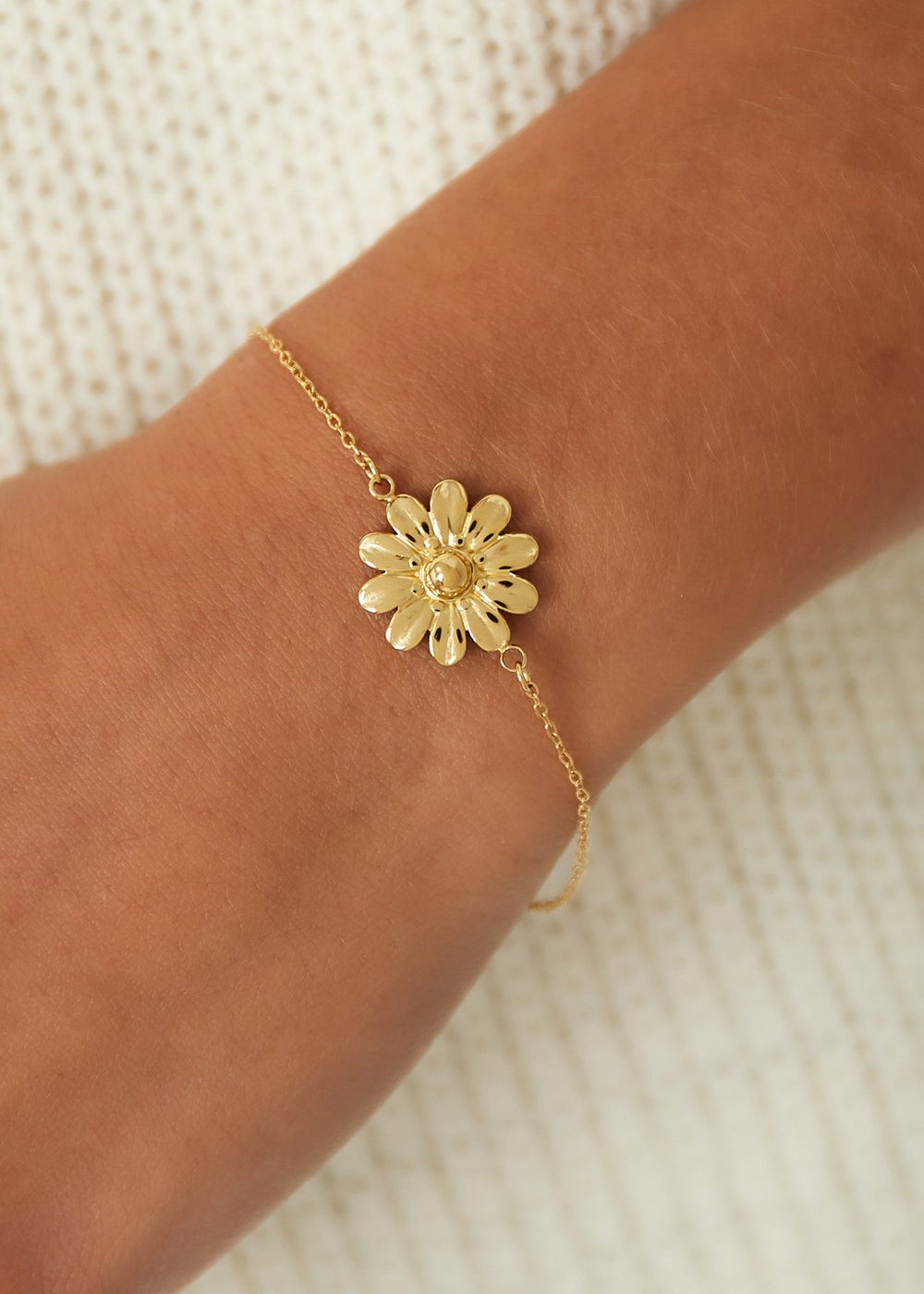 Armbandje madeliefje goud daisy rvs