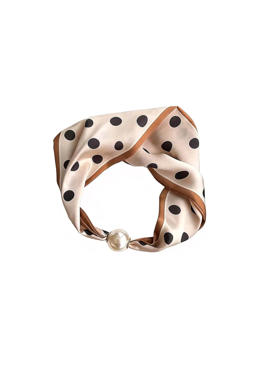 beige korte sjaal polka dots stippen zwart parel magneetsluiting