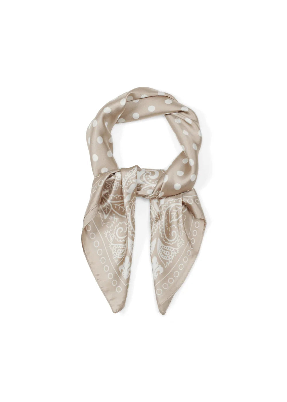 Beige glanzend vierkant sjaaltje polka dots retro