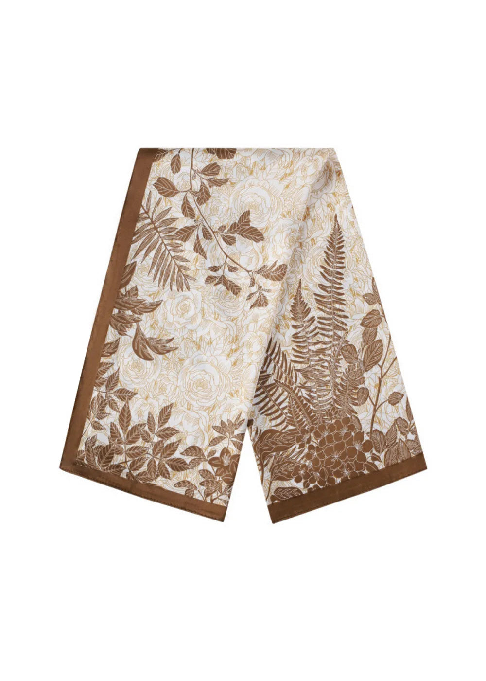 Beige vierkante sjaal met bruin bloemenpatroon herfst