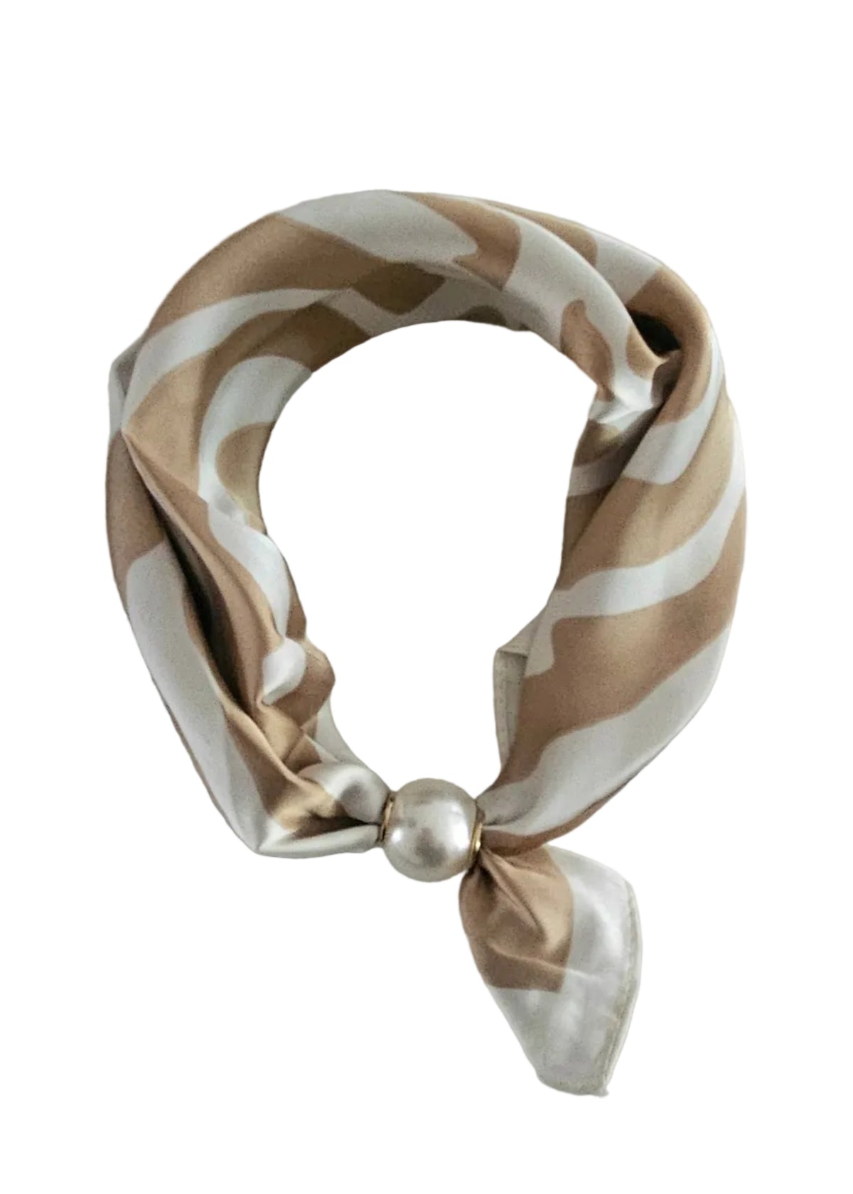 Sjaaltje Charlotte - kort sjaaltje beige met wit strepen patroon - parelmagneet