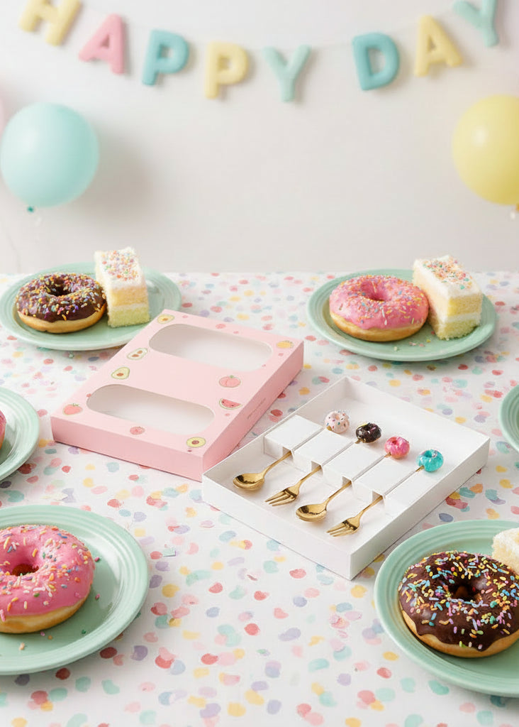 Goud besteksetje voor gebak met donutsversiering