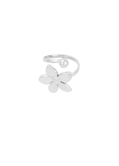 Bloemenring zilver verstelbaar blossom