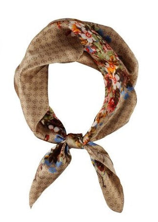 Bruin glanzend zomersjaaltje bloemen badana