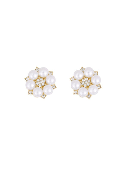 Button cover witte bloem steentjes en parels