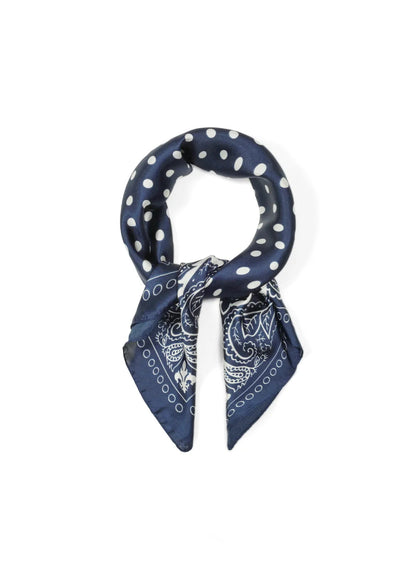 Donkerblauw sjaaltje retro paisley patroon polka dots