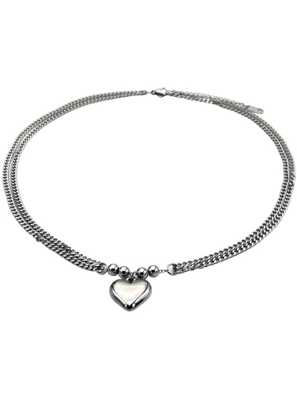 Dubebel zilveren dikke ketting charm hart