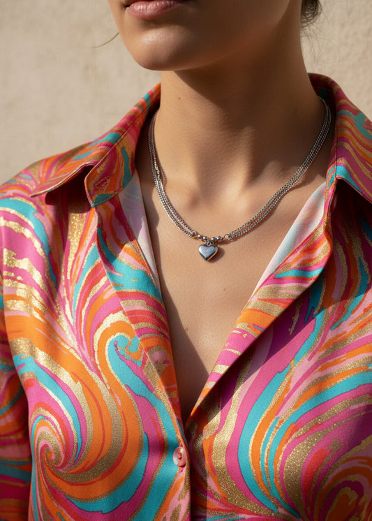 Dubbele zilveren dikke ketting charm hart
