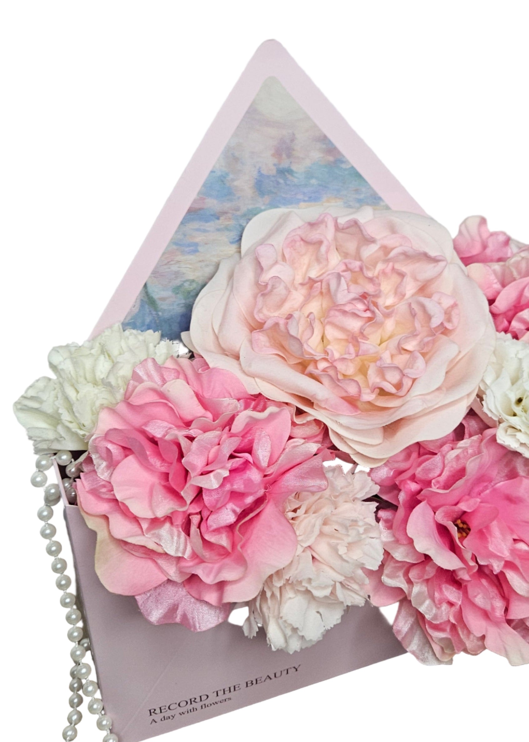 Enveloptasje met roze en witte rozen