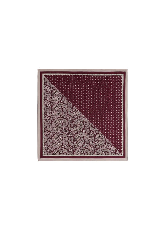 Glanzend sjaaltje vierkant donkerrood paisleypatroon burgundy herfstkleuren