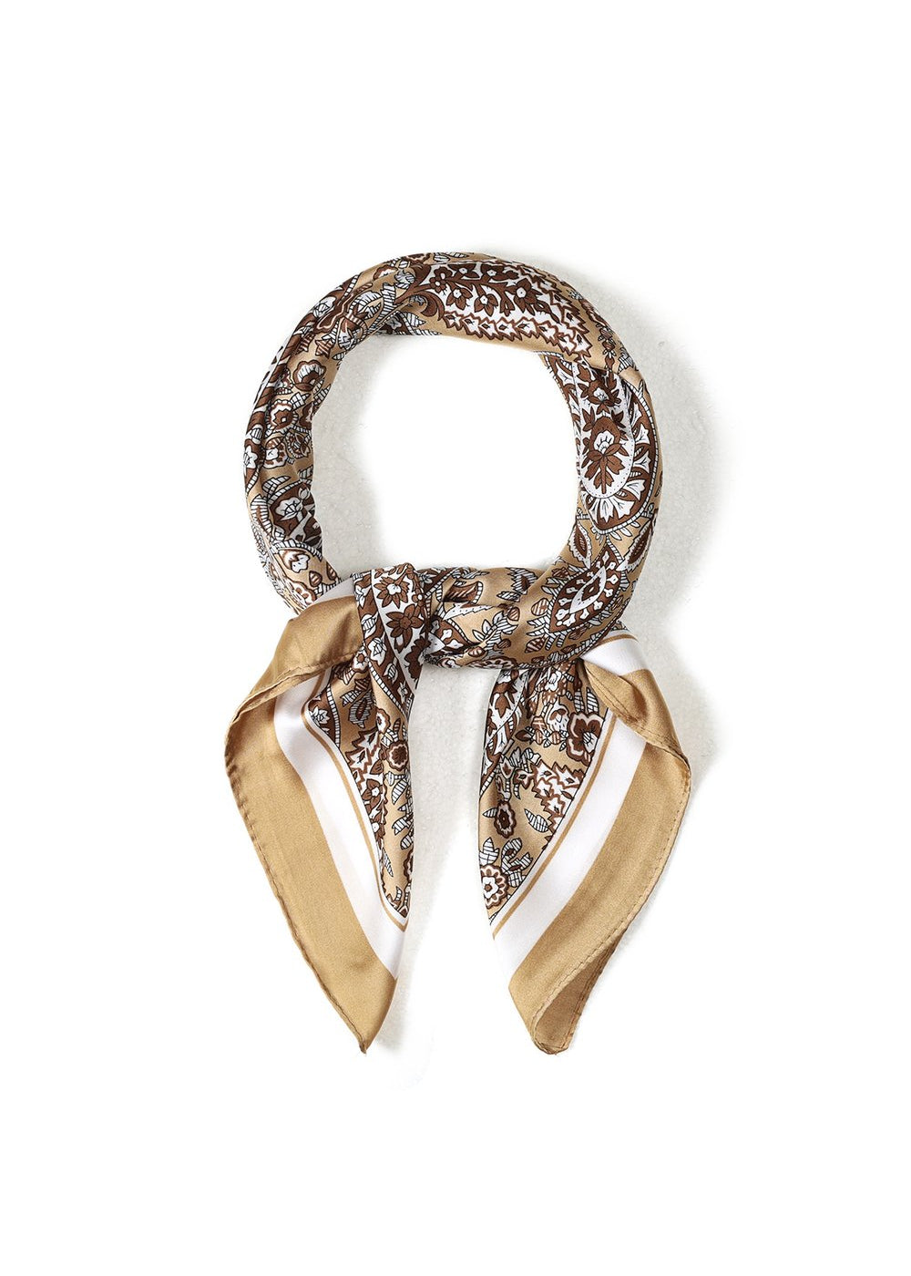 Glanzend zomersjaaltje goud bruin paisley patroon