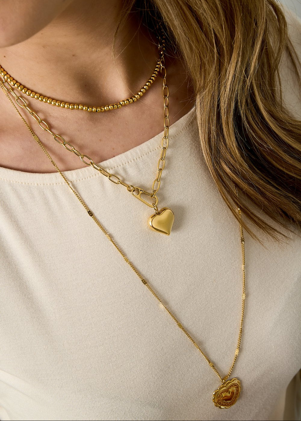 Gouden ketting met groot hart Rvs