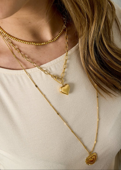 Gouden ketting met groot hart Rvs