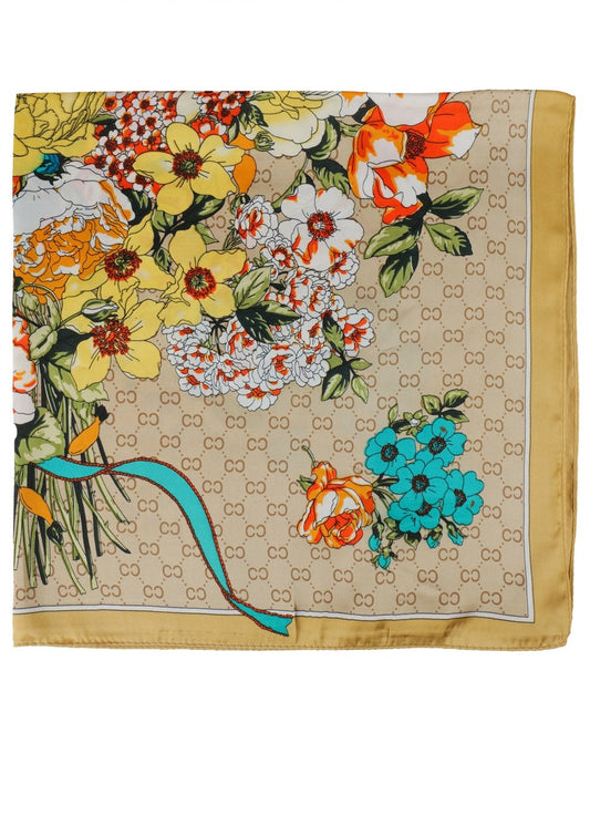 Goud zomersjaaltje bandana met bloemen
