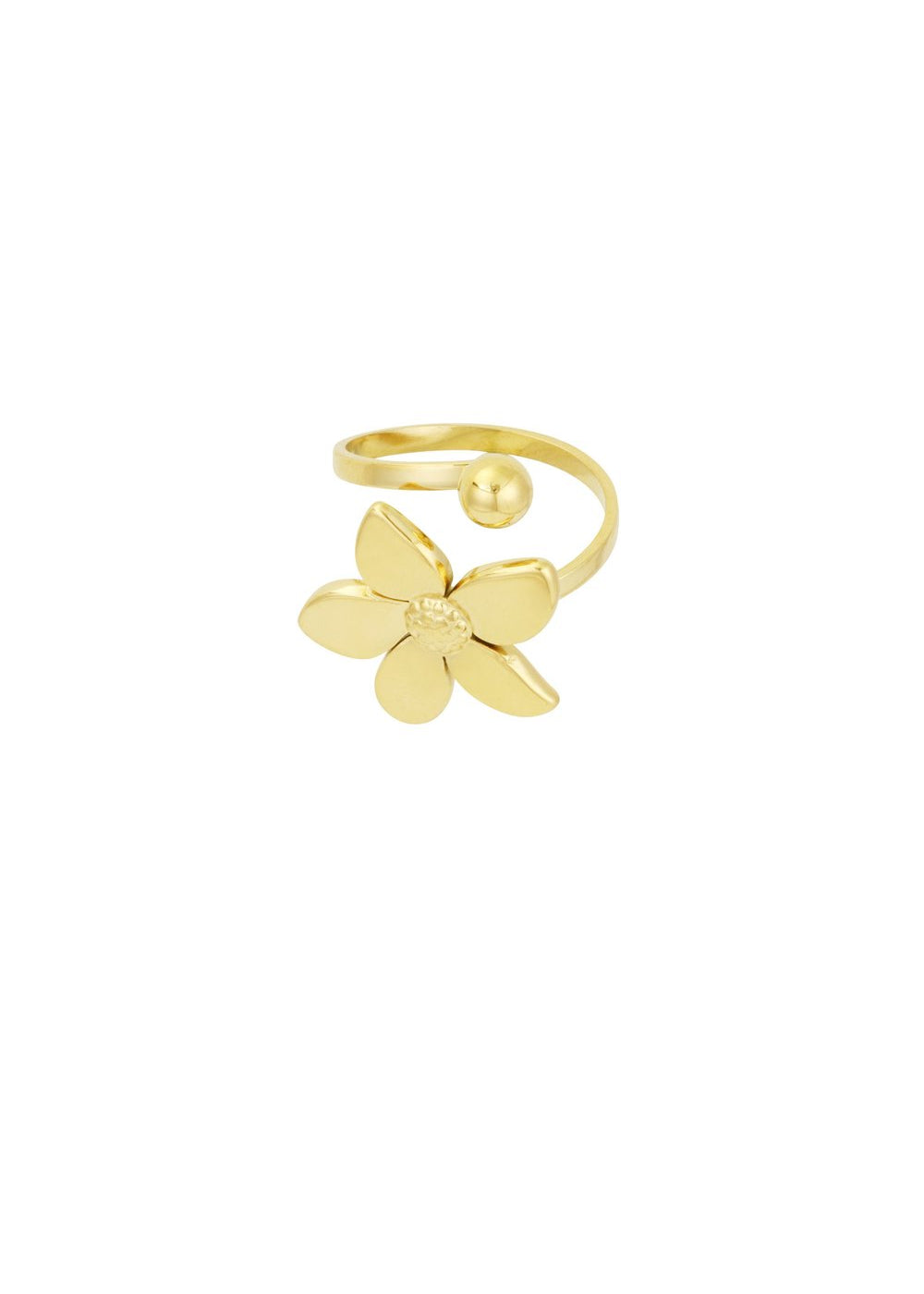 Gouden hippe ring rvs bloem