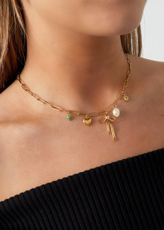 Gouden ketting rvs bedels hanger strik