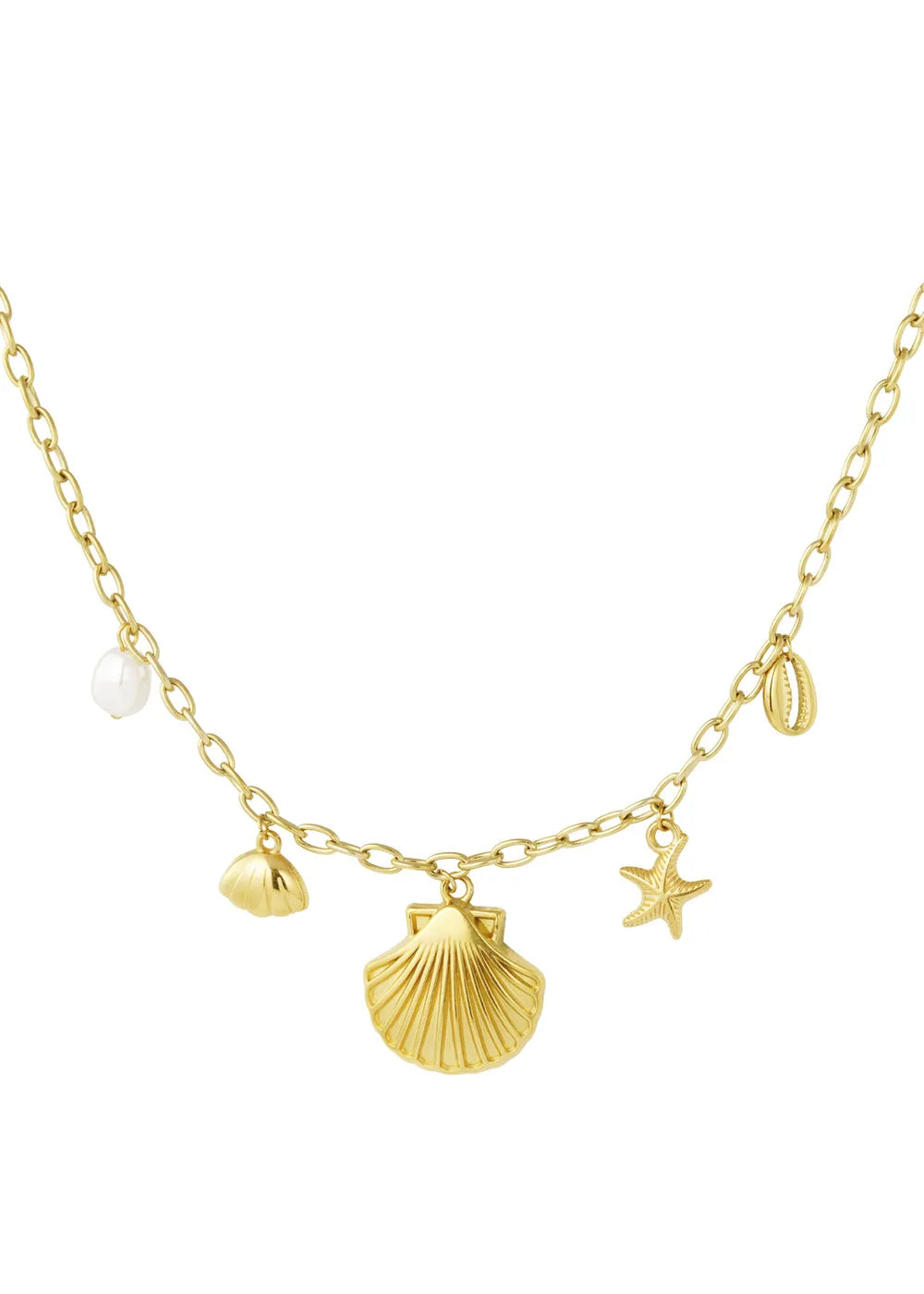 Gouden schakelketting schelpjes waterproof goud jewellery