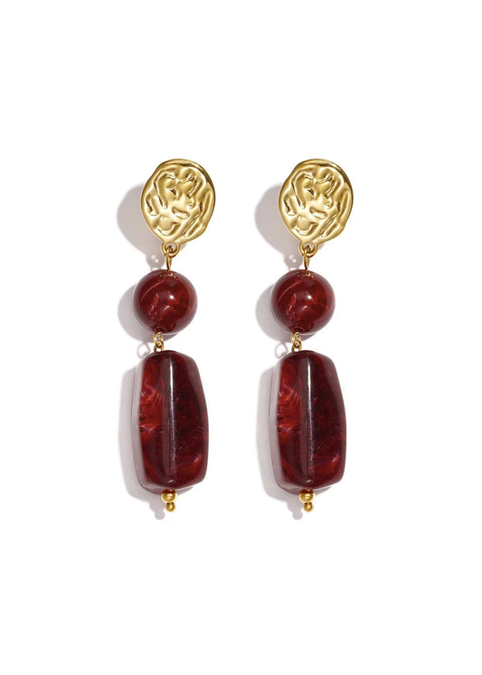 Grote oorhangers met donkerrode burgundy kralen