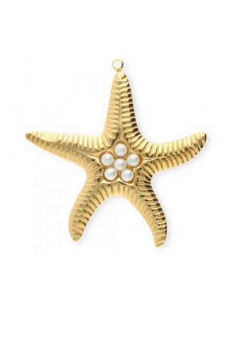 Hanger rvs zeester parels pendant ketting goud