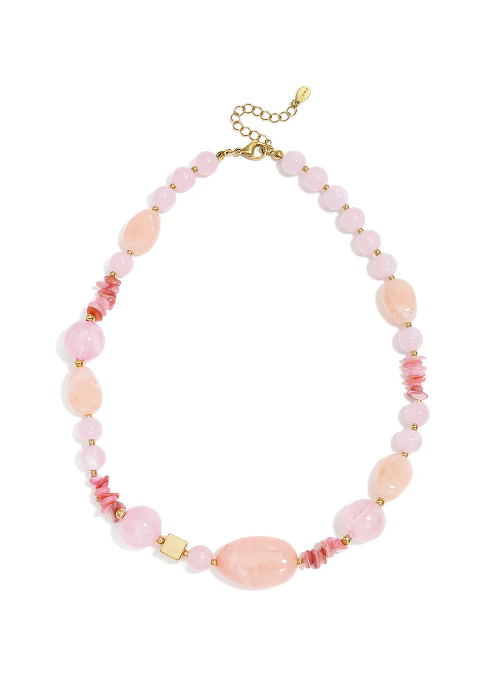 Hippe kralenketting roze kralen goud stainless steel