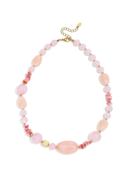 Hippe kralenketting roze kralen goud stainless steel