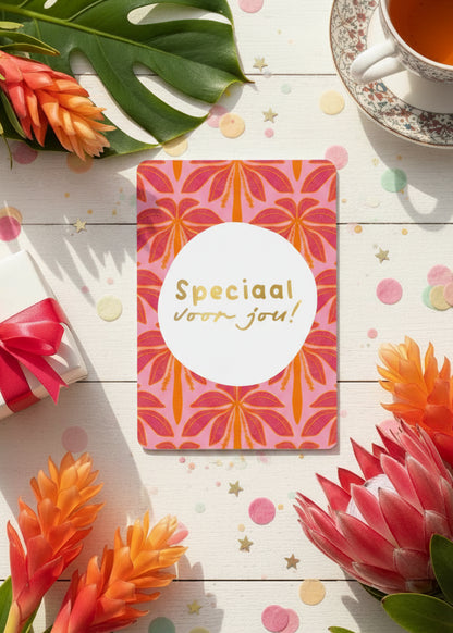 Kaartje palmbomen roze speciaal voor jouw wenskaartje