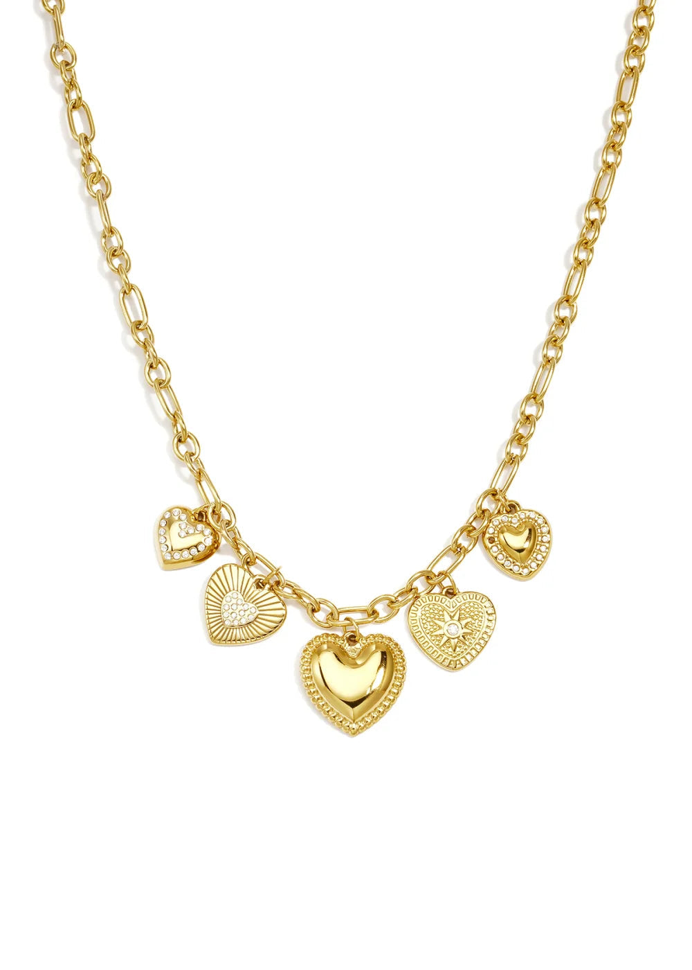 Ketting goud stainless steel met vijf gouden  gedetailleerde harten