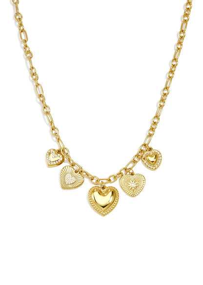 Ketting goud stainless steel met vijf gouden  gedetailleerde harten