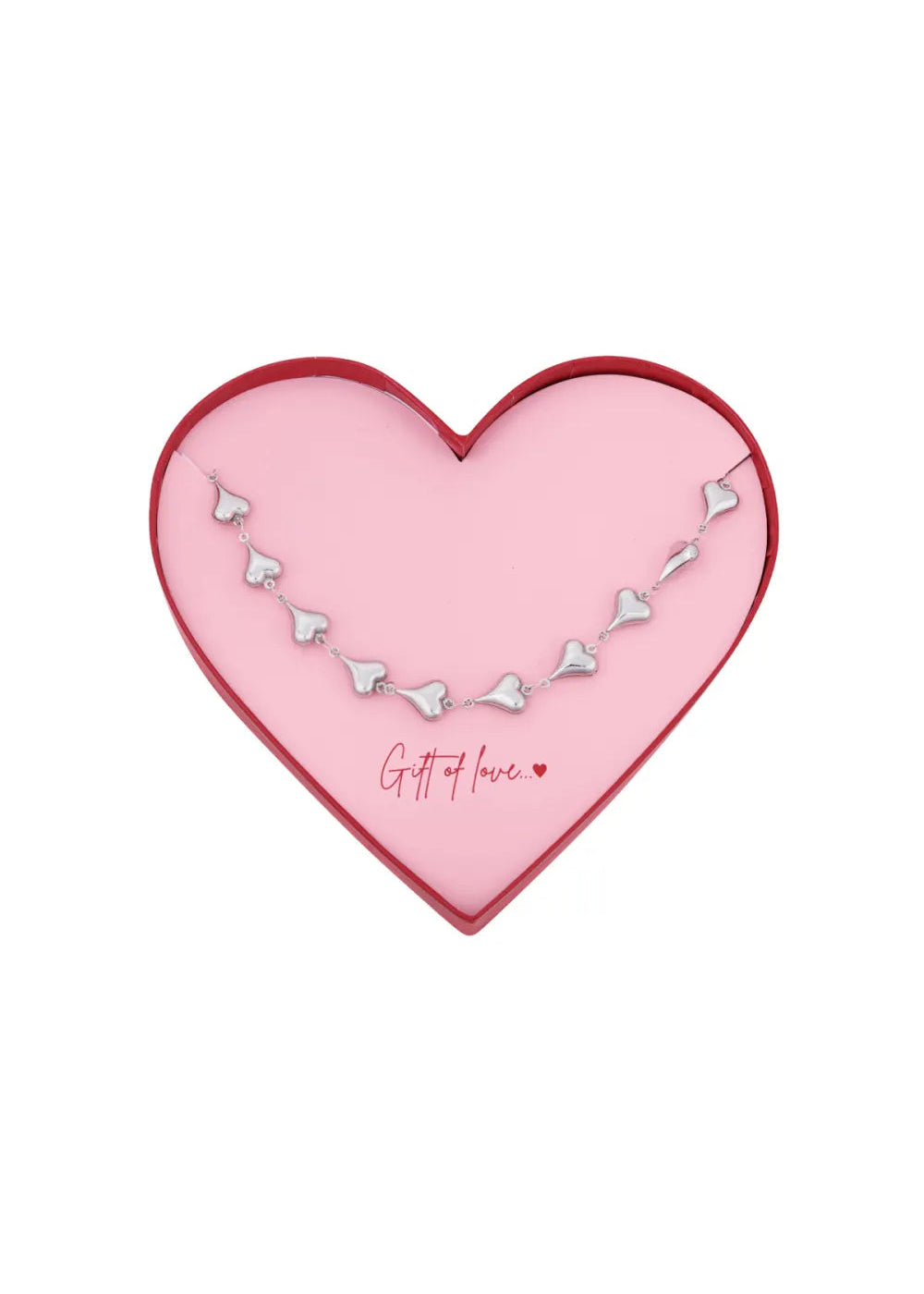 Ketting zilver hartjes in cadeaudoos hart by anoor